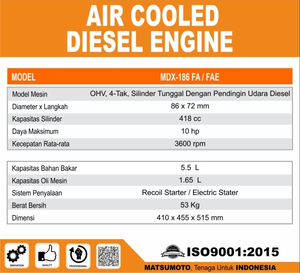 MDX186 FA / FAE AIR COOLED DIESEL ENGINE MESIN DIESEL BERPENDINGIN
