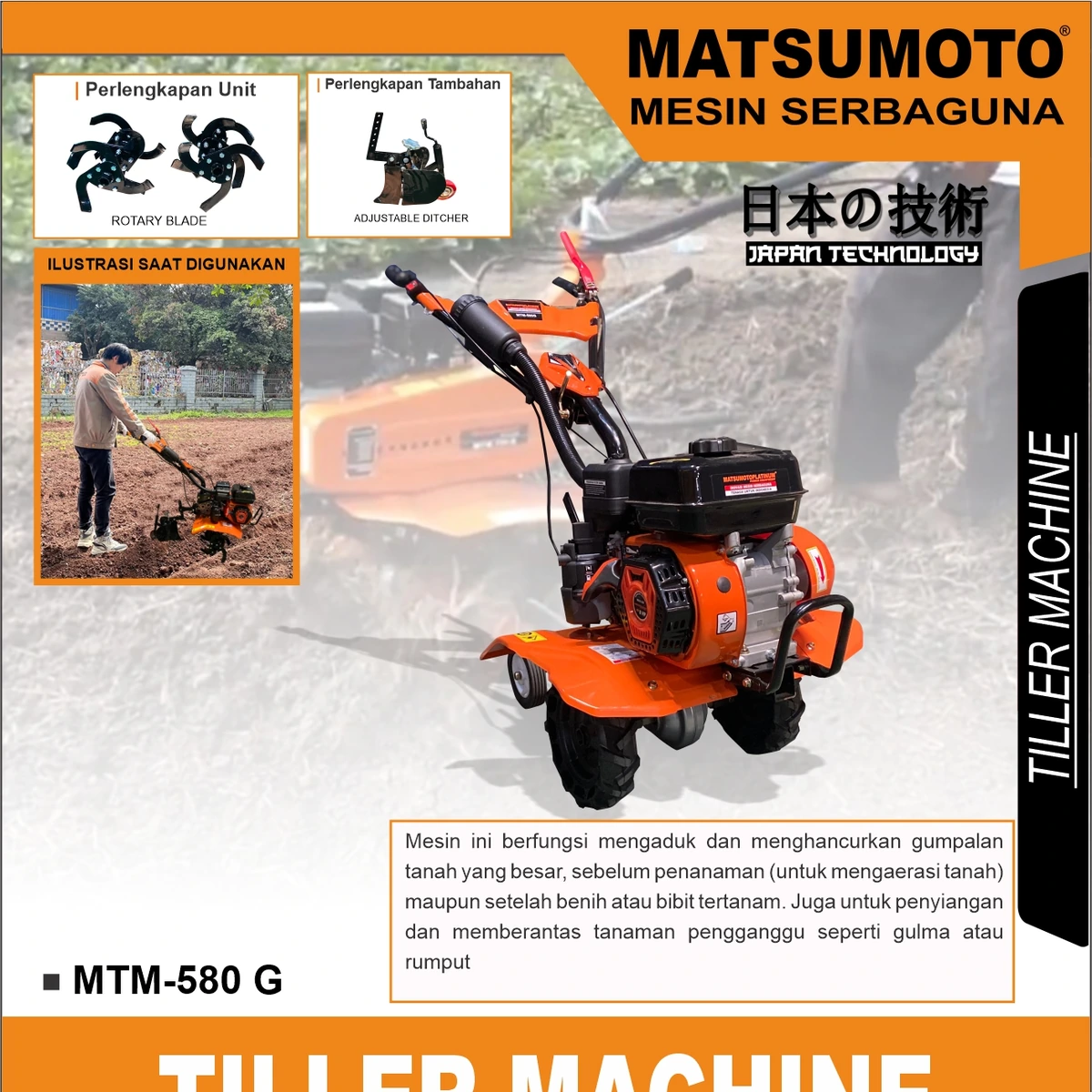 MTM-580 G | TILLER MACHINE | MESIN BEDENGAN / PARIT | MATSUMOTO