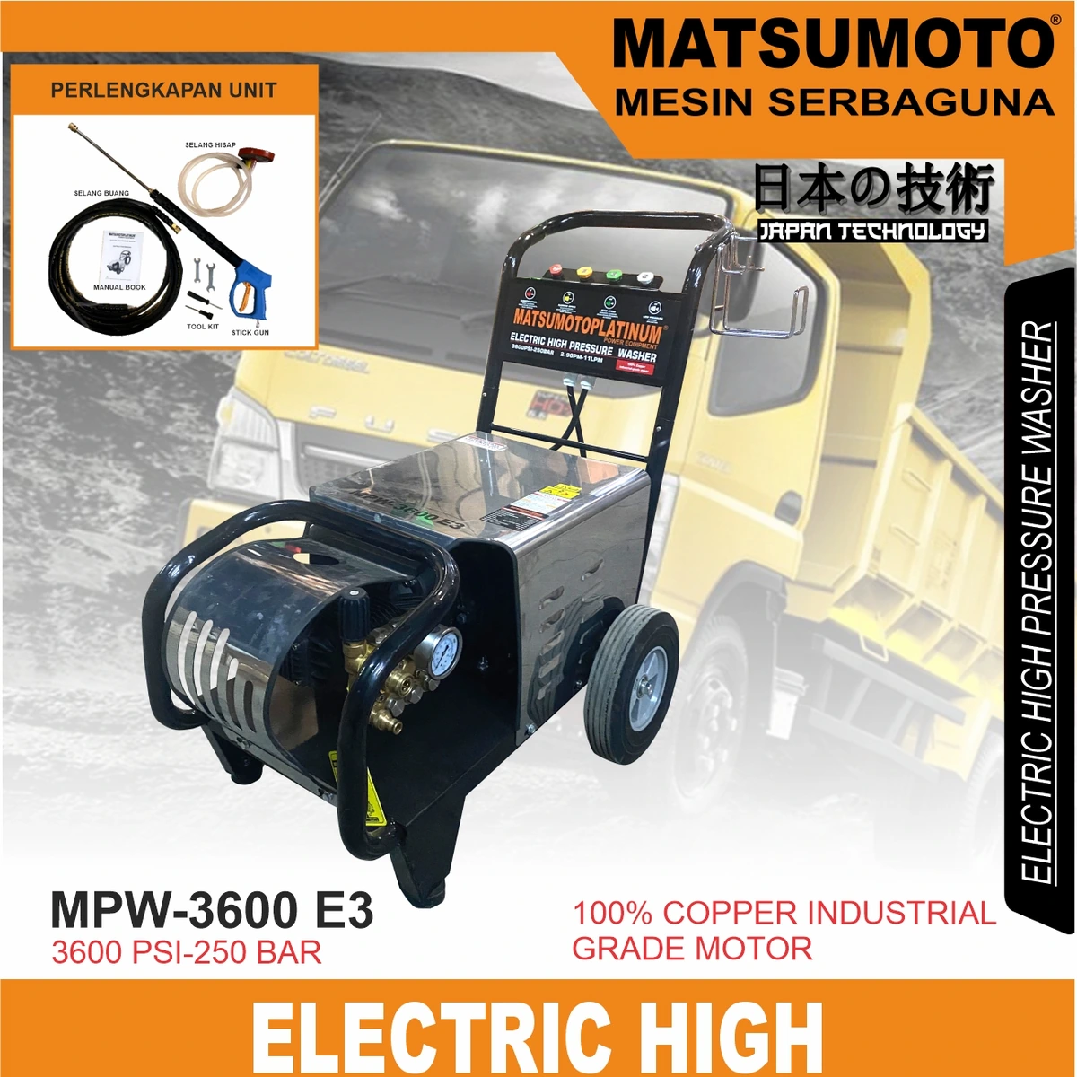 MPW-3600 E3 | ELECTRIC HIGH PRESSURE WATER | MESIN STEAM ELEKTRIK BERTEKANAN TINGGI | MATSUMOTO