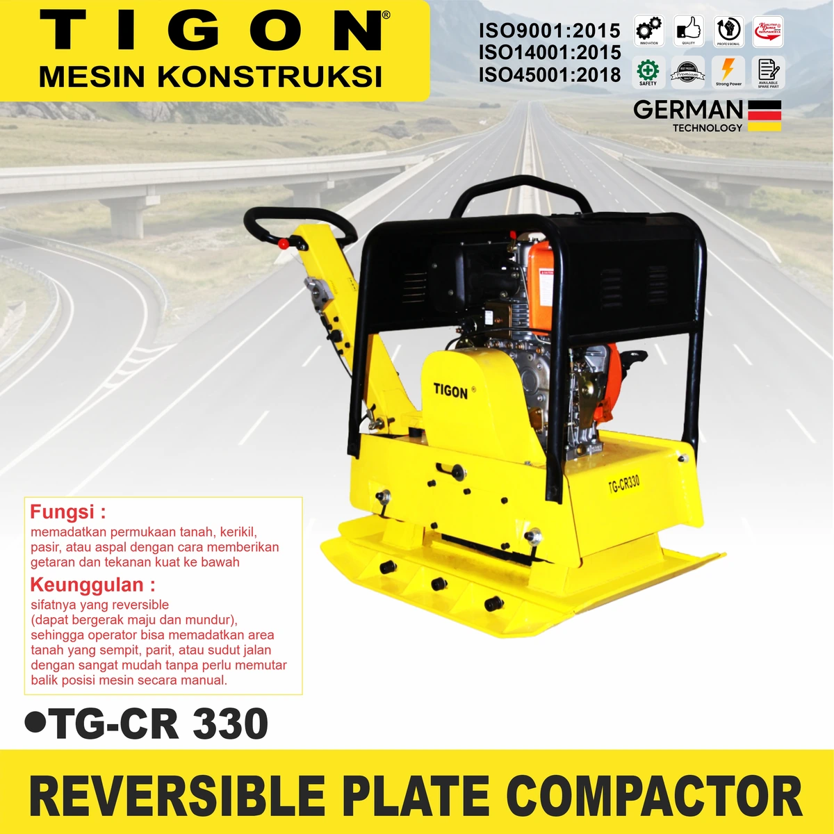 TG-CR330 | PLATE COMPACTOR | REVERSIBLE PLATE COMPACTOR | STAMPER KODOK | TIGON